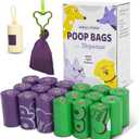 270 Count Scented Dog Poop Bags Rolls, 20 Micron Ultra Thick, Heavy Duty Tear Resistant Leak Proof for Yuck-Free Cleanup, with Dispenser & Leash Clip, 9 x 13 Inch, 3 Styles (Green & Purple) (Puppy Doodles Mix)