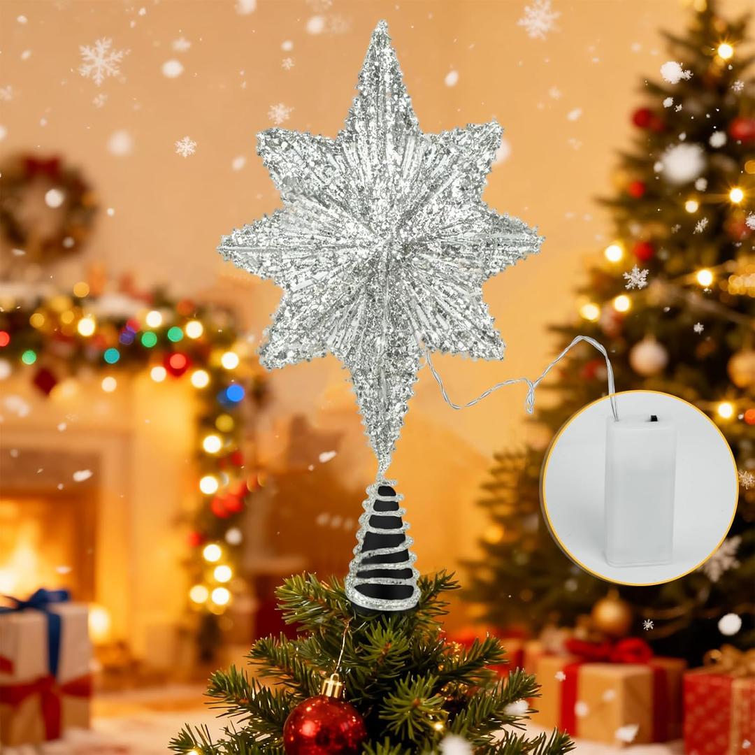 Christmas Tree Topper 15-inch North Star Tree Topper with 20 LED Lights Festive Decor Christmas Tree Star Topper.