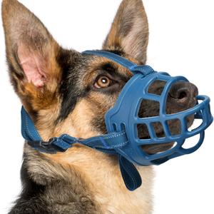 BARKLESS Dog Muzzle, Basket Muzzle for Small Medium Large Dogs, Soft Cage Mouth Cover for Biting Chewing, Allow Drinking Panting for German Shepherd Pitbull Rottweiler (5 (Snout 12-13"), Blue)
