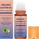 Organic Castor Oil Roll On, 100% Cold Pressed, with Rose Quartz Roller, for Brows, Lashes, Dry Skin & Face, Travel Friendly Leakproof Bottle (1p)