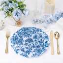 WDF 20PCS Blue Plastic Plates - Baroque White and Blue Plates - Chinoiserie Floral Party Decorations for Birthday/Tea Party/Spring, 10inch 7inch