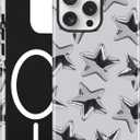 Compatible with MagSafe Star Case for iPhone 15 Pro, Cute Magnetic Aesthetic 3D Star Design Soft TPU and Hard PC Shockproof Protective Phone Cover for Women Girls-Silver