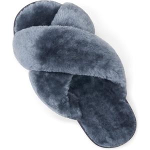 Vepose Women's Cross Band Slippers, Soft Plush Furry Open Toe Fur Slippers, 801 - Grey, Size 11,11.5,12 US - Fuzzy Fluffy Slip on House Shoes Indoor Outdoor (CJY801 Grey 11&12)