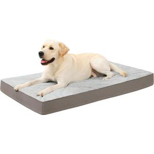 KSIIA Orthopedic Dog Bed, Waterproof, 41 x 27 Inch, Gray, Deluxe Plush, Removable Cover, Durable Zipper, Orthopedic Foam, 3-Inch Thick, For Dogs Up to 80lbs