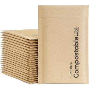 4x8 100% Biodegradable Bubble Mailers, 25 Count Kraft Brown #000 Compostable Padded Packaging Wrap Envelopes Pouches Eco Friendly Self Seal Bags