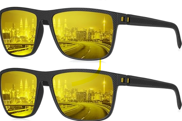 KALIYADI Night Vision Glasses for Men, Lightweight Night Driving Glasses for Driving (Night Vision/NightVision/NightVision), 2 pack, Black