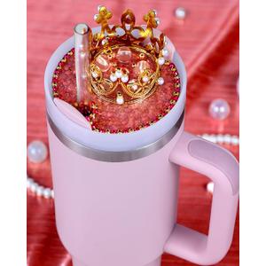 Lid Name Plate Topper for Stanley Cup 40 30 oz - Crown Cute Decoration Accessories for Tumbler, Water Bottle Glitter Decor for Women Girls (Dark Pink)