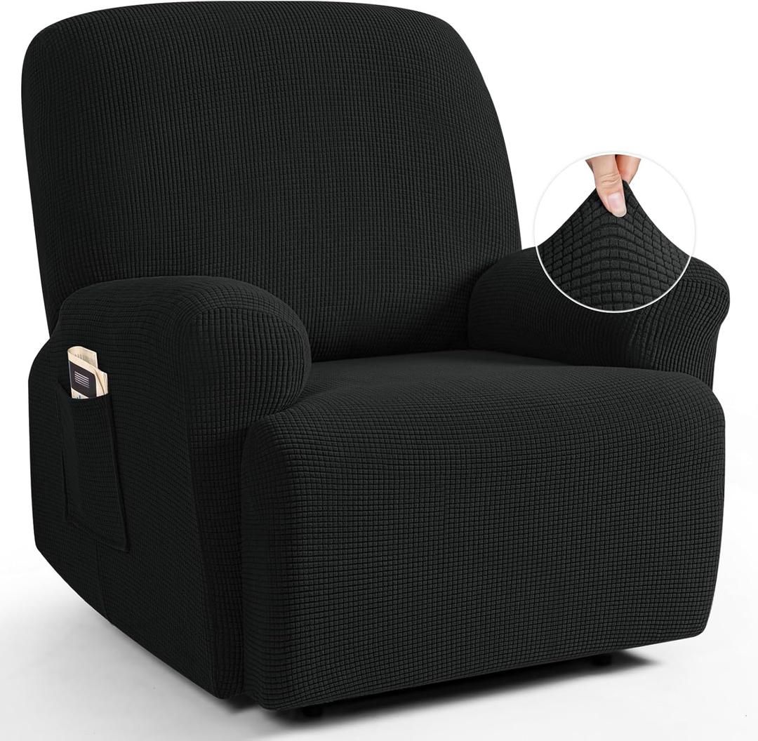 TAOCOCO Oversized Recliner Chair Covers, 1 Seater Streach Recliner Covers Soft Couch Protector Furniture Protector Covers with Elastic Chair Cover Jacquard Pattern (Black)