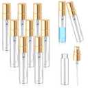 Zhehao 10 Pcs Mini Spray Bottles 5 ml Clear Glass Perfume Bottles Refillable Fine Mist Perfume Atomizer Portable Empty Sample Containers for Cleaning, Essential Oils, Travel (Gold Cap)