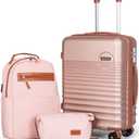 Carry On Luggage 22x14x9 Airline Approved, 20-inch Hard Shell Suitcases with Wheels, ABS Lightweight Carry on Suitcase with TSA Lock (Backpack Type, Pink)