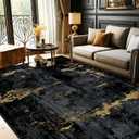RELEANY Washable Area Rugs 10'x14' Non-Slip Modern Abstract Soft for Living Room Entryway Bedroom Nursery, Print Pattern, Dark Black Gold