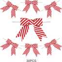 2 x 30 Pcs 3 Inches Mini Twist Tie Red Striped Printed Grosgrain Ribbon Bow Smal Bows for Applique Embellishment Crafts Sewing Scrapbook Baby Shower Wedding Christmas Girls Dress Hair