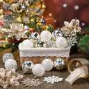 68 Pcs Christmas Tree Balls Ornaments Set Complete Christmas Tree Decorations Glitter Poinsettia Flowers Christmas Ornaments Tree Topper Ribbons Hanging Decor for Xmas Holiday(Champagne Gold)