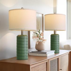 PoKat 23" Dark Green Ceramic Table Lamps Set of 2, Modern Table Lamps for Living Room, Farmhouse Lamps for Bedroom Night Stands, Traditional Nightstand Desk Decor Lamps