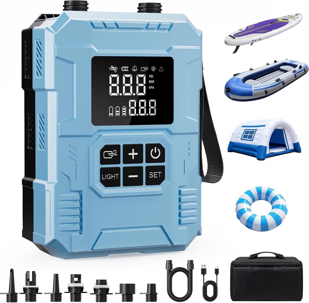 S8 Electric Paddle Board Pump, 22 PSI Cordless Rechargeable SUP Pump, 4X Faster Dual-Stage Inflation & Deflation, Portable Air Pump with LED Light & Auto-Off for SUP, Kayak, Surfing Kite, Boat