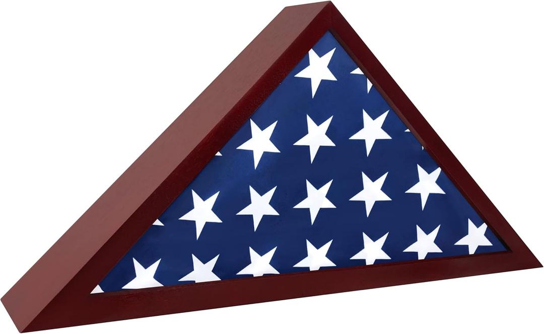 Flag Case for American Veteran Burial Flag Solid Wood Military Flag Display Case Funeral Flag Flag Shadow Boxes to Fit a Folded 5'x9.5' American Flag with Polished Plexiglass
