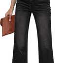 GRAPENT Womens Flare Jeans High Waisted Wide Leg Baggy Jean for Women Stretch Denim Pants, Black, Medium