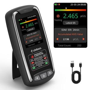 LifeBasis Portable Radon Detector with TFT Color Display, First Result in 6 Hours, Rechargeable Radon Monitor for Home Basement, 504-Day Accurate Data Storage, Visual & Audible Signal pCi/L or Bq/m