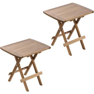 YITAHOME Acacia Wood Outdoor Side Table Set of 1, Patio Folding Circular Arc Square End Table with X-Frame and Slatted Tabletop for Backyard Patio Garden Living Room, Weather Resistant No Assembly