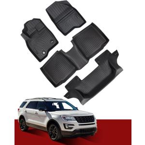 Floor Mats Compatible with Ford Explorer 7 Seat 2015-2019, All Weather Floor Liners Full Set 1th 2nd 3rd, Waterproof Non-Slip TPE Custom Floor Mats Accessories for Car Front and Back