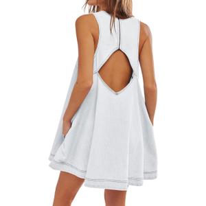 Women's Sleeveless Casual Denim Dress Crewneck Vintage Babydoll Jean Mini Dresses with Pockets (White) Women's Sleeveless Casual Denim Dress Crewneck Vintage Babydoll Jean Mini Dresses with Pockets (White)