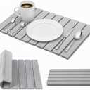 2 PCS Large Stone Dish Drying Mat for Kitchen Counter with Water Absorbing Sink Tray,24x16 Inch Foldable Diatomaceous Earth Dish Mat & 8x4 Inch Stone Coasters Tray,Super Absorbent Quick Dry