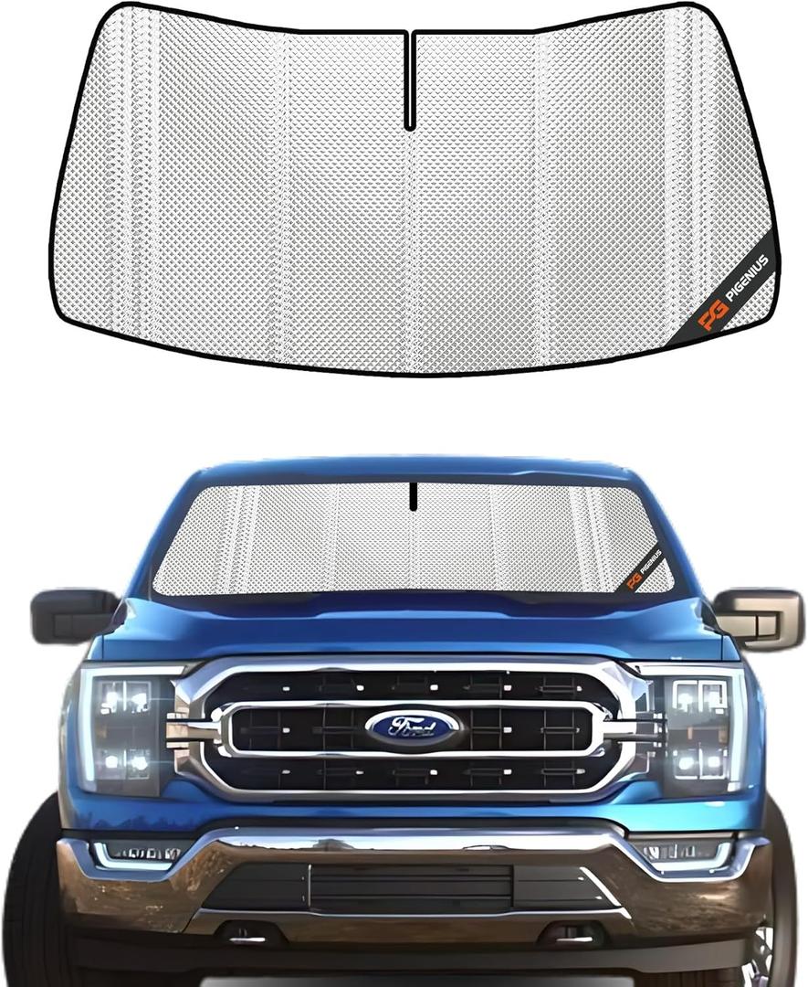 Windshield Sun Shade for Ford F150 2015-2020. Full Coverage Rearview Mirror Shade for Ultimate Protection (Silver)