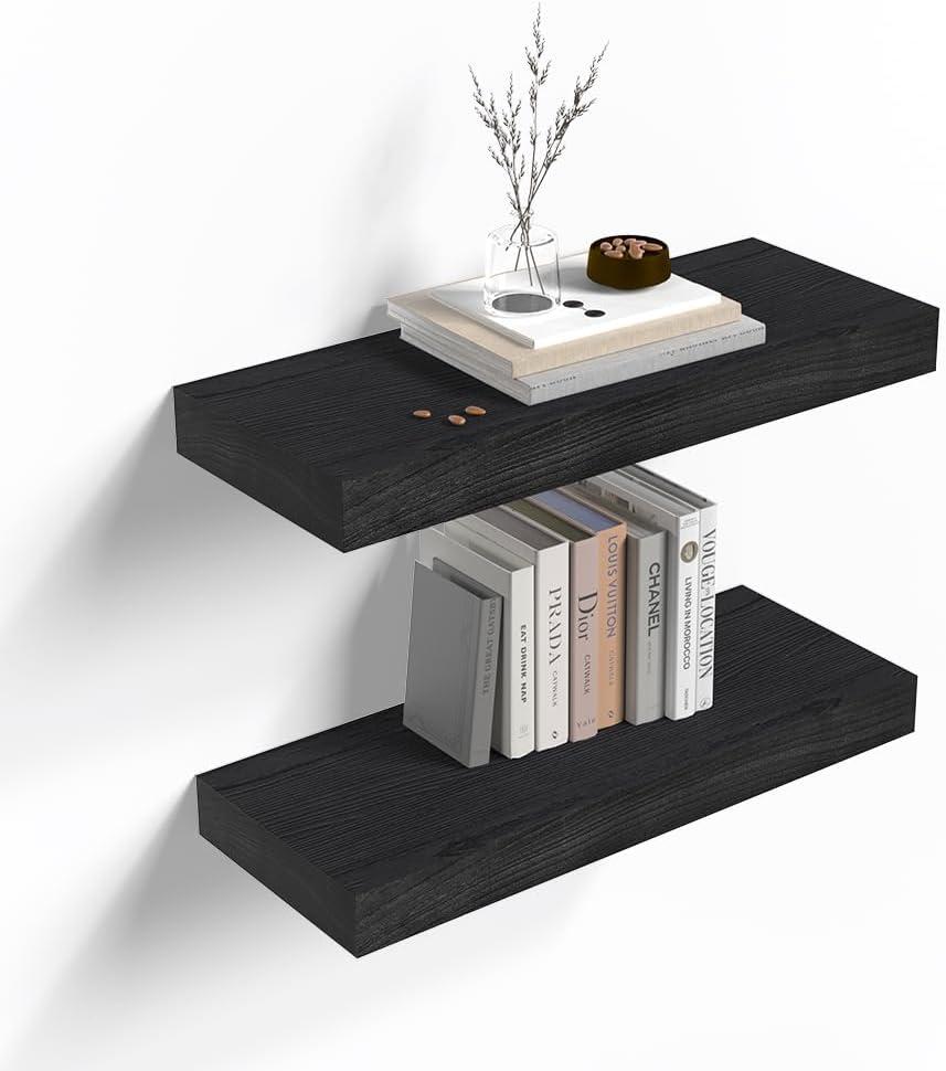 Habudda Floating Shelves, Wall Wood Shelf for Rustic Home Decor, Bathroom, Bedroom, Kitchen, Invisible Bracket, 17", 2 Pack