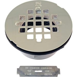 Westbrass D206P-05 2" No-Caulk PVC Compression Shower Drain with 4-1/4" Round Grid Cover, Polished Nickel