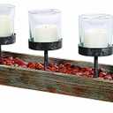 Creative Co-Op 5 Metal Votive Candle Holders in Rectangle Wood Tray with Handles