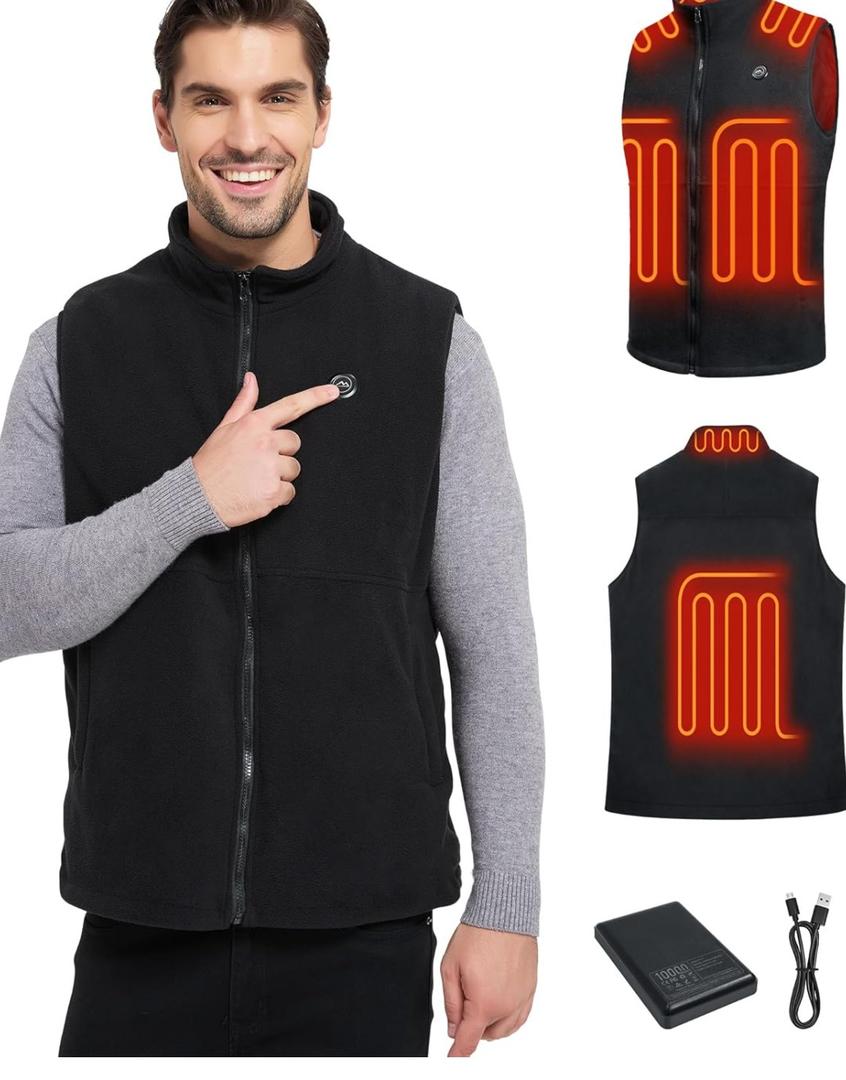 Loowoko Men's Fleece Heated Vest with Battery Pack Included, Rechargeable Electric Heating Jacket Lightweight Warming