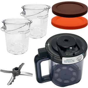 Replacement Paddle, Outer Bowl with Lid, 2pcs Pint with Lid, compatible with Ninja Creami Ice Cream Maker: NC500, NC501, NC501H, NC501HBL and NC501HGN Series