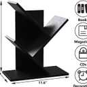 R RUISHENG 3 Tier Small Tree Bookshelf Storage Organizer Shelves Floor Standing Bookcase Desk Wood Storage Rack for Home Office Living Room Bedroom Display for Book Magazine CD Manga Black