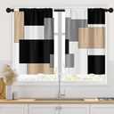 Geometric Beige Kitchen Curtains 36 Inch Length Black Grey White Window Short Tier Curtains Over Sink Set of 2, Modern Abstract Art Small Kitchen Decor 26x36 Inch