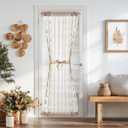 jinchan Belrose French Sheer Volie Door Curtain Embroidered Farmhouse Linen Curtain for Patio Door with Tie up Bows Light Filtering for Door Window Closet Rod Pocket 72 Inches 1 Panel Taupe on Beige