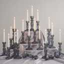 12 Pack Glass Candlestick Holders Set 4.3/6.1'' Taper Stripe Candle Holder Bulk Floral Shape Crystal Decorative Candle Stand Centerpiece for Table Wedding Dining (Black)