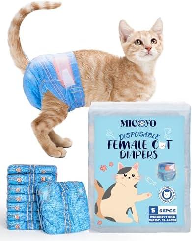 MICOOYO Disposable Cat Diapers, Cat Diapers for Female Cats with Ultra Stretchy, Puppy Diaper Super Absorbent, Fit for Cats in Heat or Incontinence, 20 Count Small Size