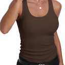 GEMBERA Womens Scoop Neck Sleeveless Racerback Ribbed Knit Slim Fitted Basic Tank Top Shirt (Large, Brown)