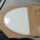 Mayfair Bennett Toilet Seat with Brushed Gold Hinges, Slow Close Wood Seat, Secure Metal Hinges, Easy Install, Made in USA, Elongated, White