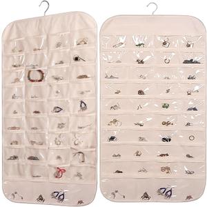 2PCS Hanging Jewelry Organizer Double Sided Necklace Storage Holder with 80 Clear Pockets Portable Necklace Holder Jewelry Bag for Earrings Necklace Bracelet