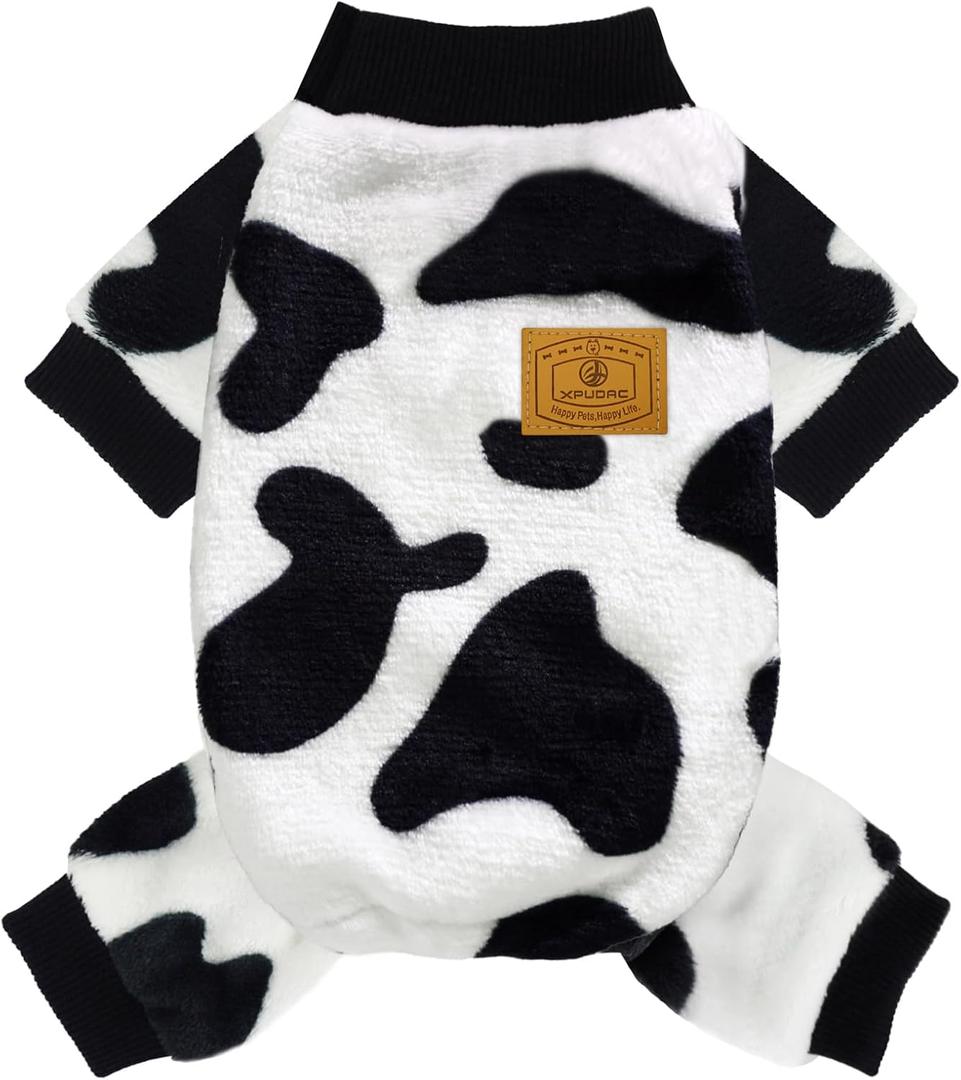 XPUDAC Cow Dog Sweater, Doggie Winter Clothes for Dogs Girl Boy Fleece Dog Pajamas for Winter Christmas, Large (Large(Chest:16.9-18.9"))