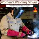 Long Gardening Gloves for Women, Leather Rose Pruning Gloves, Heat Resistant Durable Work Gloves for Yard Work, Welding, BBQ, Cooking, Fireplace and Chainsaw (Pink, X-Small)