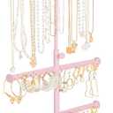 Jenseits Jewelry Holder Organizer Stand, 3 Tier Necklace Organizer Earring Holder Tree, Adjustable Height Jewelry Display Towers, Long Necklaces Bracelets Jewelry Storage Rack Gift For Women, Girls (Pink)