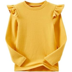 Niyage Girls Cotton Long Sleeve T-Shirt Toddler Comfort Soft Thick Basic Crewneck Tee Tops with Ruffles Trim , 130