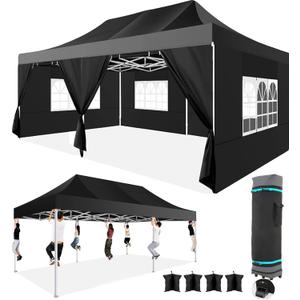 COBIZI Pop up Canopy Tent 13x26 Heavy Duty Gazebo with 6 Sidewalls, UPF 50+ All Weather Waterproof Commercial Outdoor Wedding Party Tents Large Canopy with Roller Bag, Black