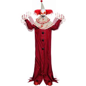 Presence 72" Halloween Decorations Outdoor - Standing Animatronic Clown with Red Light Up Eyes, Motion and Sound Activated Moving Arms and Head, Scary Clown Halloween Yard Patio House Decor
