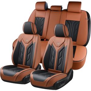 Coverado Seat Covers, Car Seat Covers Full Set, Leather Seat Covers for Cars, Automotive Seat Covers Car Seat Protector Car Accessories Fit for Most Sedans SUV Pick-up Truck(Black&Brown)