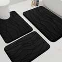 YIHOUSE Memory Foam Black Bathroom Rug Sets 3 Piece, Ultra Absorbent Bath Mat for Bathroom - Non-Slip Machine Washable & Dry Quickly, 3 Piece Bathroom Mat Set, Black