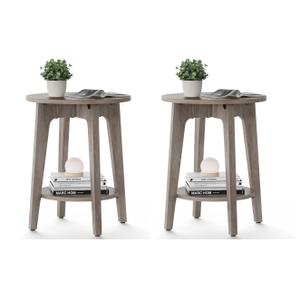VASAGLE Side Table, Small Round End Table with Lower Shelf, Nightstand for Small Spaces, Living Room, Bedroom, Greige ULET283T02, set of 2