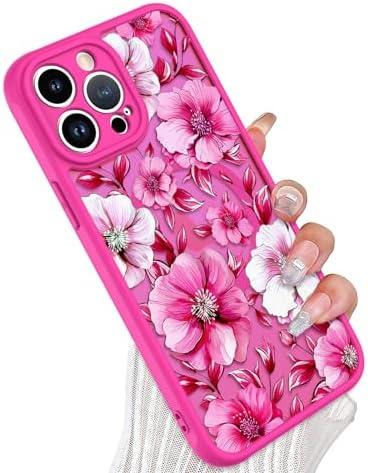 Wlxee Magnetic for iPhone 15 Pro Max Case Hot Pink Flower Pattern [Compatible with MagSafe] Slim Translucent Matte Camera Lens Protection Case for iPhone 15 Pro max, Hot Pink Peony (6.7")